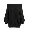 Raglan Sleeve Bare Shoulder Sweater - BLACK L