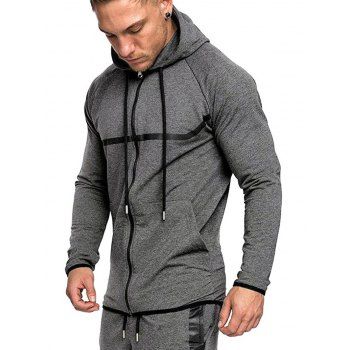 

Contrast Trim High Low Raglan Sleeve Zipper Hoodie, Dark gray