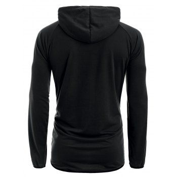 

Contrast Trim High Low Raglan Sleeve Zipper Hoodie, Black