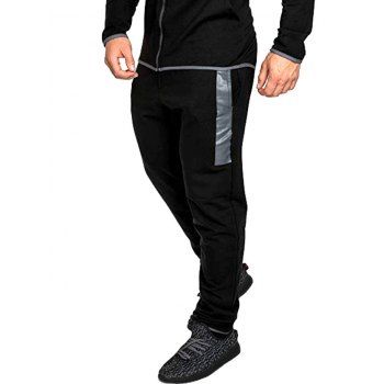 

Color Block Print Drawstring Sport Jogger Pants, Black