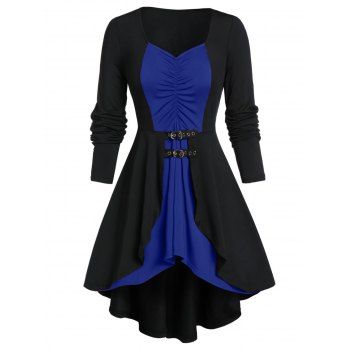 

Plus Size Two Tone Sweetheart Neck High Low T Shirt, Cobalt blue