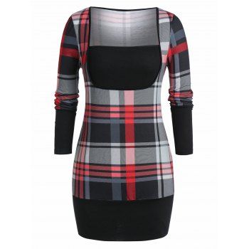 

Plus Size Plaid Blouson T Shirt, Black