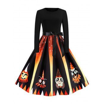 

Halloween Pumpkin Devil Print Midi Dress, Multicolor