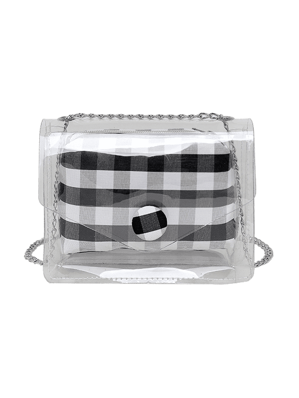 [50 OFF] 2019 2 In 1 Transparent Plaid Print Chain Crossbody Bag In