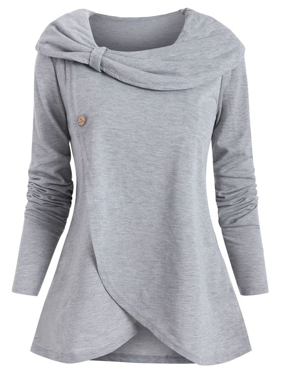 Sweat-shirt Superposé Embelli de Bouton avec Nœud Papillon - Gris Clair 2XL