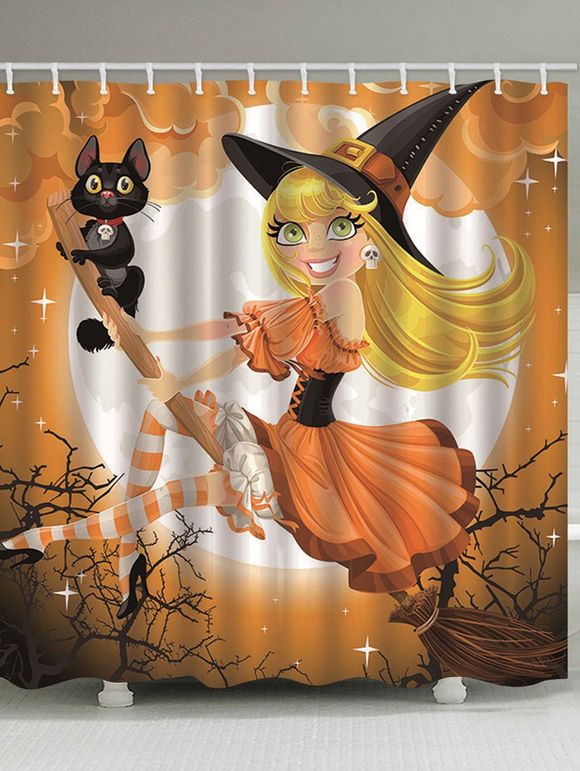 Rideau de Douche d'Halloween Motif de Chat et de Sorcière - multicolor B 150*180CM