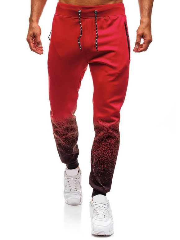Pantalon de Jogging Zippé Dégradé avec Poche à Cordon - Rouge S