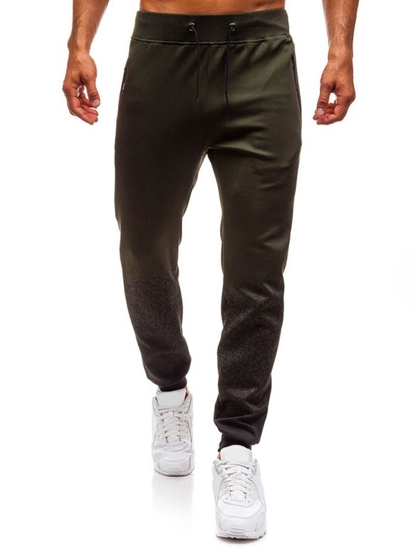 Pantalon de Jogging Zippé Dégradé avec Poche à Cordon - Vert Armée M