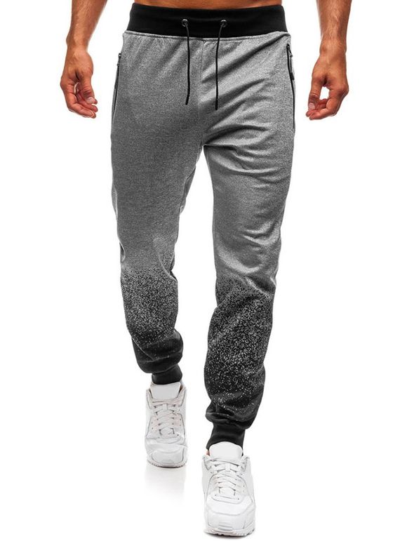 Pantalon de Jogging Zippé Dégradé avec Poche à Cordon - Gris L