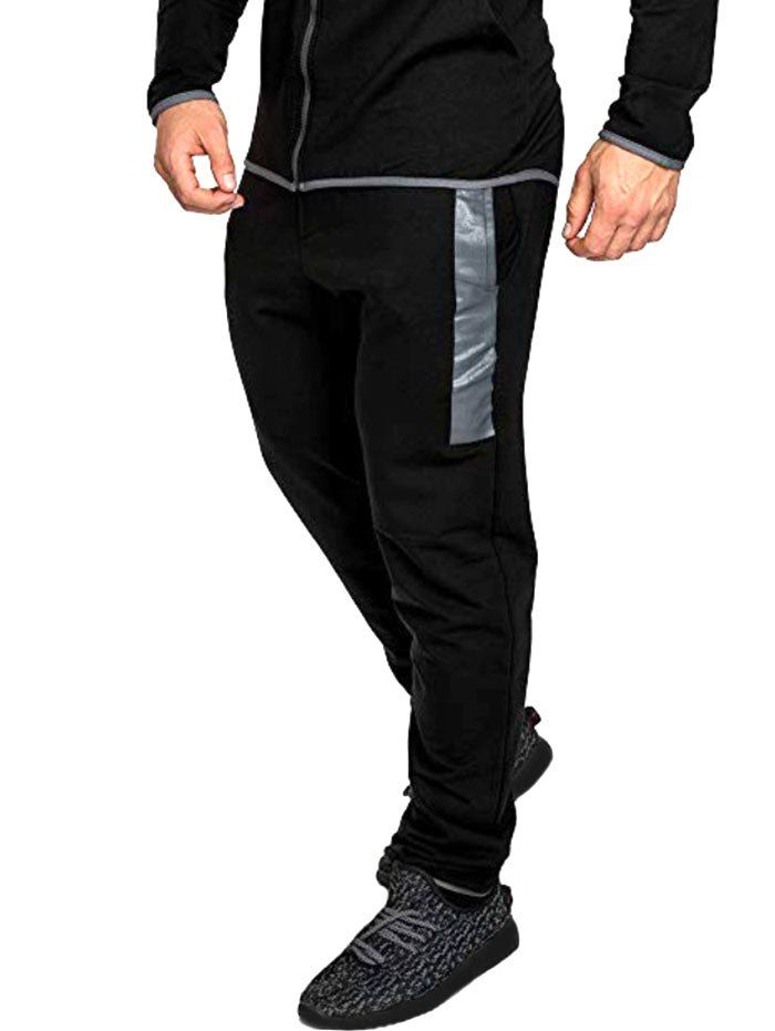Color Block Print Drawstring Sport Jogger Pants - BLACK XS