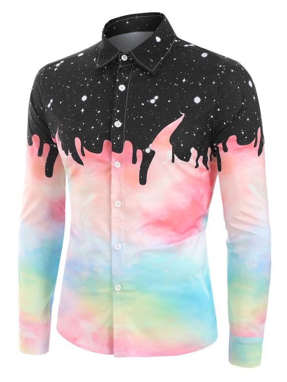 Chemise Boutonnée Galaxie Etoile Imprimées à Manches Longues - multicolor A L