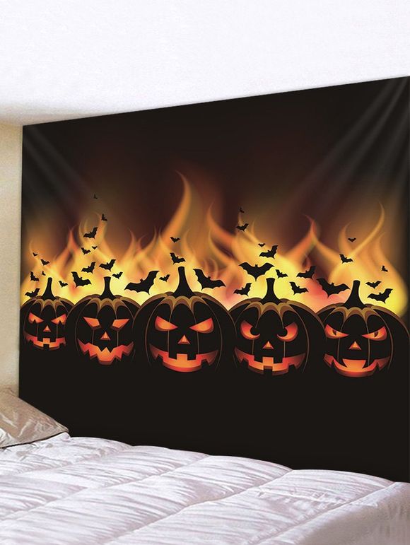 Tapisserie d'Halloween Motif de Citrouille et de Chauve-souris Imprimés - multicolor A 150*130CM