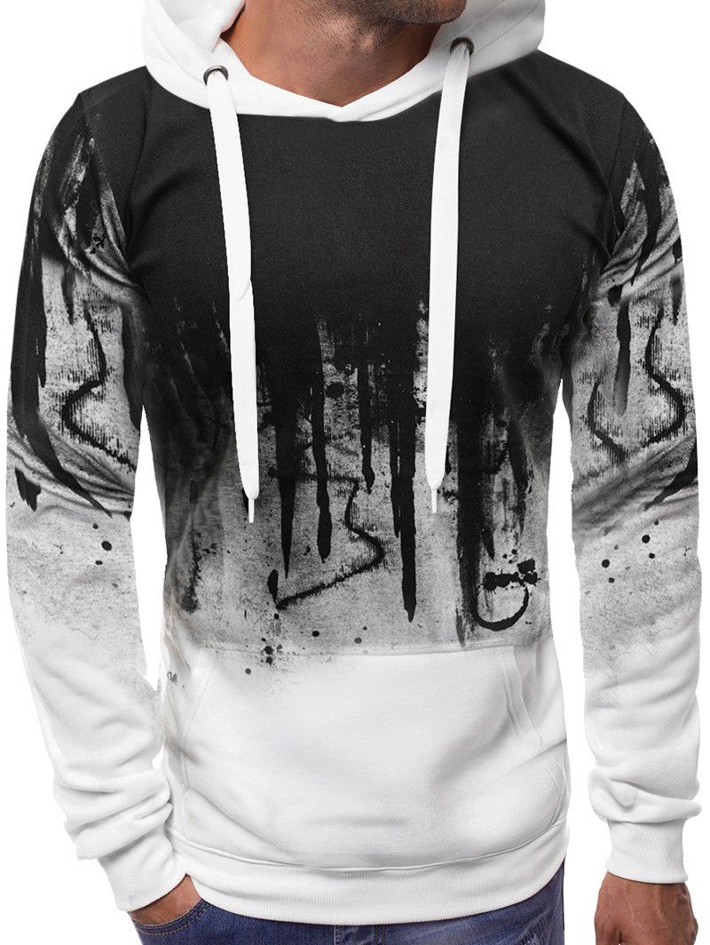 

Abstract Gradient Painted Front Pocket Drawstring Hoodie, White