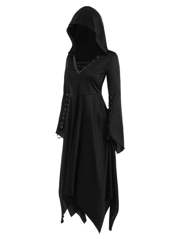 Robe Mouchoir Gothique à Capuche à Lacets - Noir M