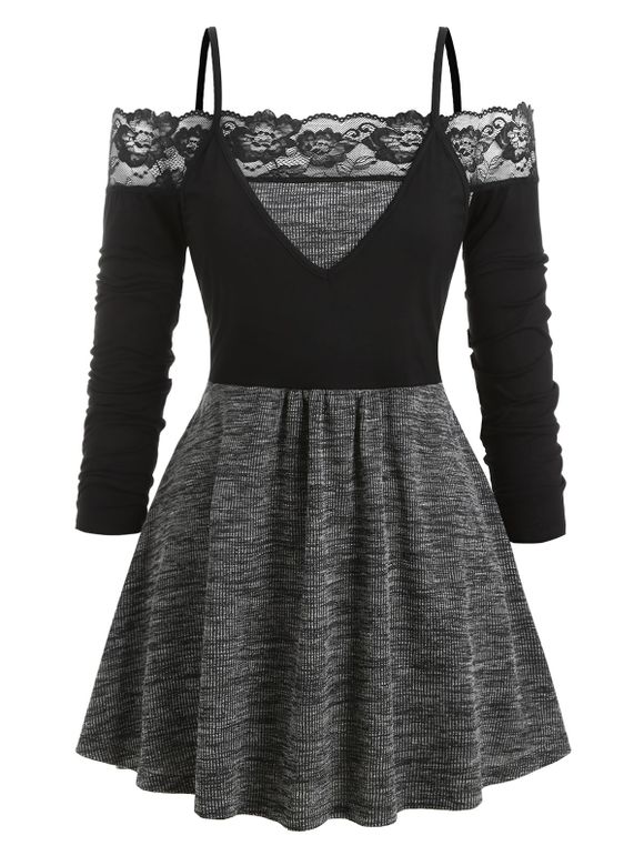 T-shirt à Bretelle Teinté Epaule Dénudée Grande Taille - Noir 5X
