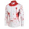 Chemise d'Halloween Boutonnée Sang Eclaboussé Imprimé à Manches Longues - Blanc 3XL