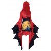 Robe à Capuche d'Halloween Citrouille et Chauve-souris Imprimés à Lacets à Manches de Cloche - Rouge 2XL