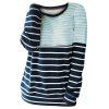 T-shirt Rayé Bicolore à Manches Longues - Bleu Ciel Léger L