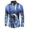 Chemise Boutonnée Rayure et Cachemire Imprimés à Manches Longues - Bleu Lapis L