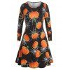 Robe d'Halloween Toile d'Araignée et Citrouille Imprimés Grande Taille - multicolor A 1X
