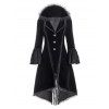 Manteau Trench Haut Bas Gothique en Dentelle Embelli de Bouton - Noir XL