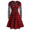 Robe Ligne A à Carreaux de Grande Taille à Lacets - Rouge Vineux 2X