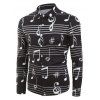 Chemise de Fête Boutonnée Notes de Musique Imprimées à Manches Longues - Noir L