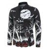 Chemise d'Halloween Boutonnée Citrouille Nuit Imprimée à Manches Longues - Noir 2XL