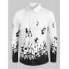 Music Notes and Cat Print Button Up Long Sleeve Festival Shirt - WHITE 2XL