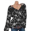 Blouse Fleurie Cloutée Panneau en Dentelle à Manches Longues de Grande Taille - Noir L