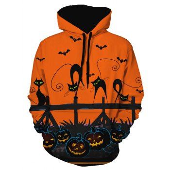 

Halloween Pumpkin Cat Print Hoodie, Halloween orange