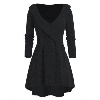 

Plus Size Tunic High Low Plunging Neck Sweater, Black