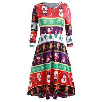 

Plus Size Christmas Printed Midi Swing Dress, Multicolor a