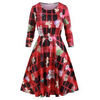 

Plus Size Christmas Print Midi Flare Dress, Multicolor a