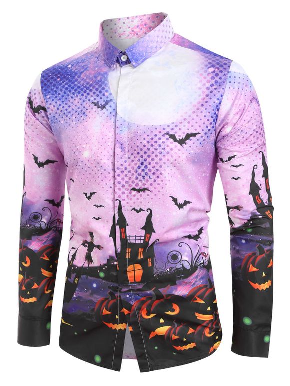 T-shirt d'Halloween avec Imprimé Lune et Chauve-souris à Manches Longues - multicolor A XL