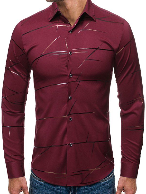 

Gilding Print Button Up Long-sleeved Shirt, Red wine