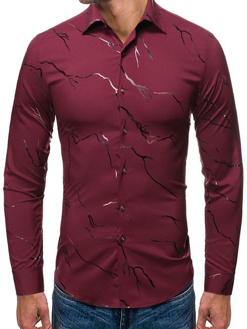 Chemise Dorure Imprimée à Manches Longues - Rouge XL