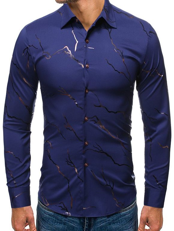 Chemise Dorure Imprimée à Manches Longues - Cadetblue XL