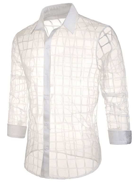 Chemise Boutonnée à Carreaux en Dentelle Transparente - Blanc XL