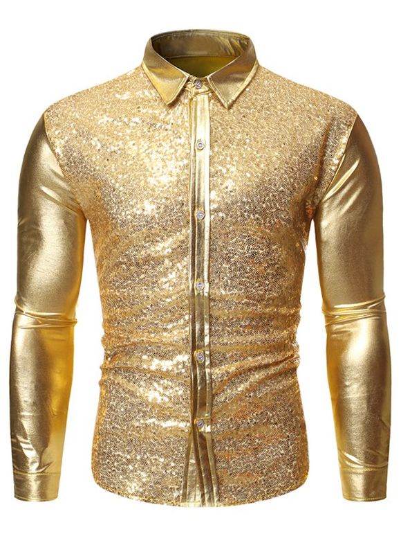 Chemise Décoration à Manches Longues à Paillettes - Or XL