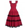 Robe Vintage Ajustée Evasée Zippée Plissée à Lacets Style Rock - Rouge Lave M