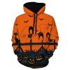 Sweat à Capuche d'Halloween Citrouille et Chat Imprimés - Orange Halloween S
