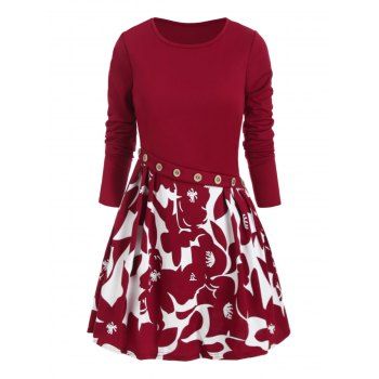 

Button Embellished Flower Longline T-shirt, Red