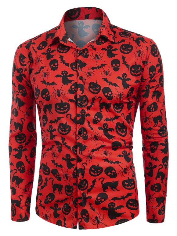 Chemise d'Halloween Décontractée Boutonnée Imprimée - Rouge M