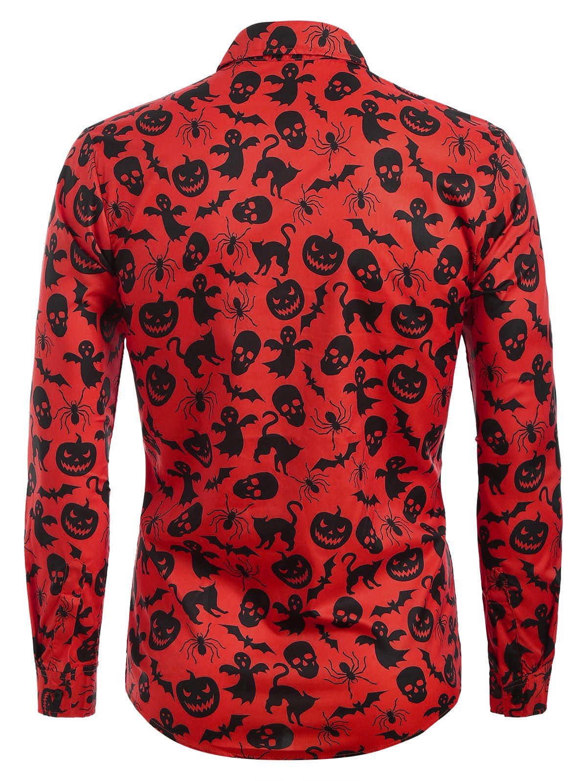[60 OFF] 2020 Halloween Print Button Up Casual Shirt In RED DressLily