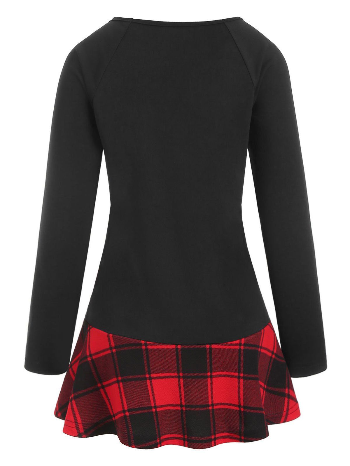 Plus Size Plaid 3D Galaxy Santa Claus Print Flounced T-shirt - BLACK L