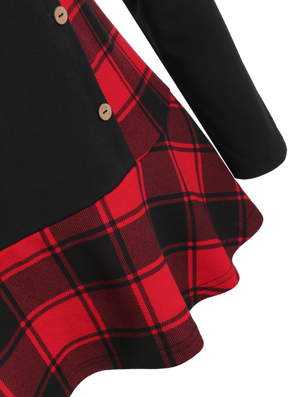 Plus Size Plaid 3D Galaxy Santa Claus Print Flounced T-shirt - BLACK L