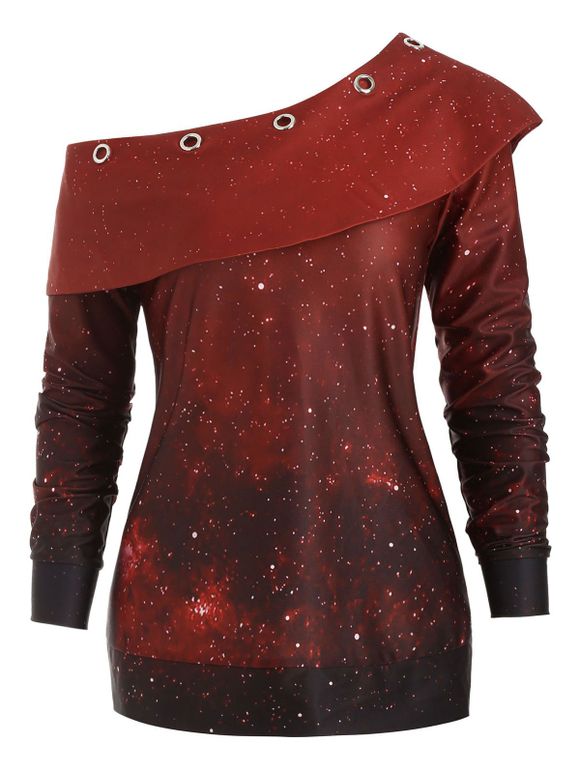 Sweat-shirt Tunique Galaxie Imprimée à Manches Longues - Rouge Vineux 3XL