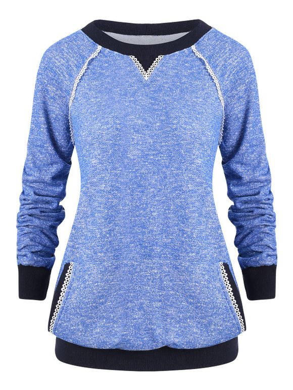 Sweat-shirt Chiné avec Poche Kangourou - Bleu L