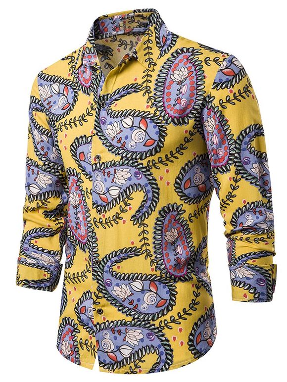 Chemise Boutonnée Cachemire Imprimé Manches Longues à Ourlet Courbe - multicolor XL